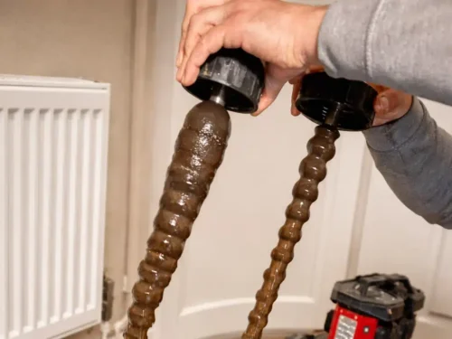 Power flushing a central heating system in Northampton to remove sludge and improve radiator efficiency